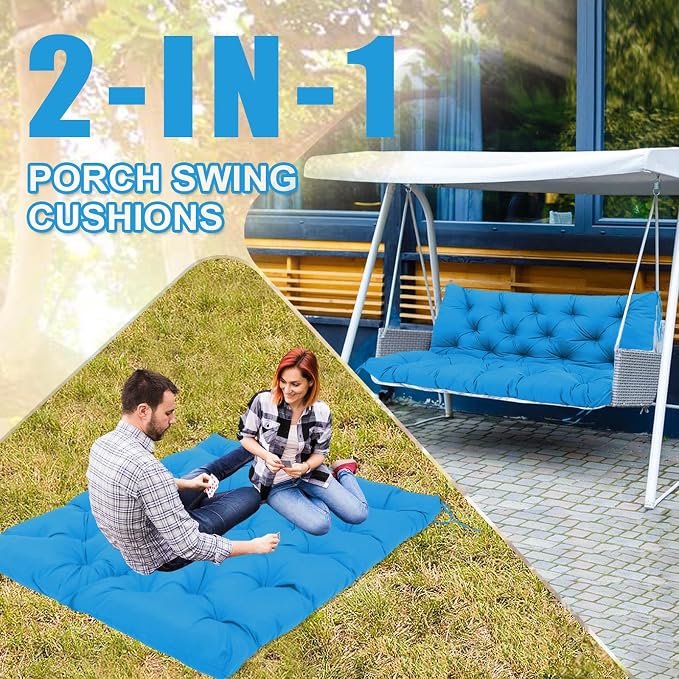 Premium 5" Thick Waterproof Outdoor Swing Cushions Sturdy Durable 2-3 Seat Replacement Porch Swing Cushions with Backrest&Ties Bench Cushion for Outdoor Furniture Backyard Patio (48x40x5inch)