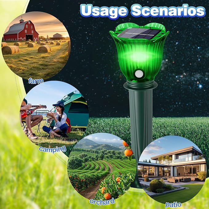 6 Pack Solar Ultrasonic Animal Repellent with RGB Color-Changing Lights, Pest 360° Sonic Deterrent for Outdoor Lawn & Garden, Solar Powered Mole, Snake & Gopher Repellent Stakes (Petal Style)