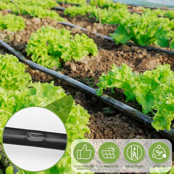 Tondiamo 500 ft 5/8 Inch Drip Tape Irrigation Tubing Kit 8 Mil 6" Spacing Hose Garden Landscape Irrigation System Automatic Equipment for Farms