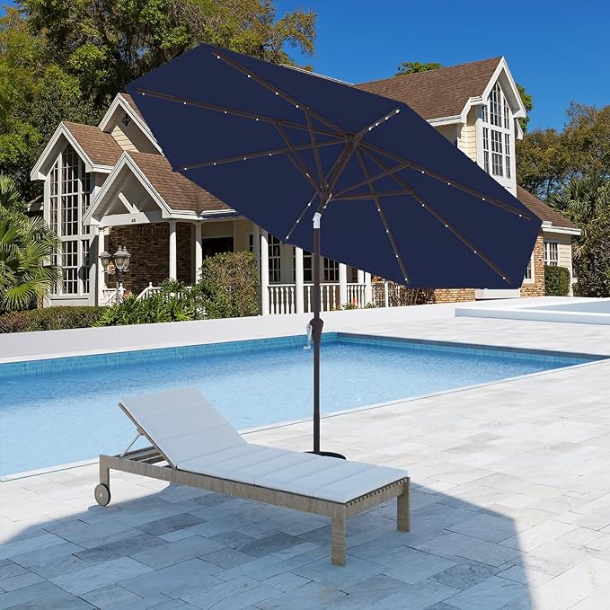 9FT Patio Umbrella with Solar Lights,Outdoor Market Umbrella with Tilt and Crank, LED Lighted Table Umbrella for Garden,Deck,Backyard,Pool,Beach