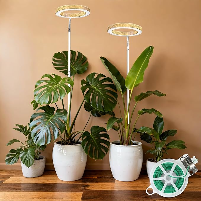 Grow Lights for Indoor Plants Full Spectrum,6.3" LED Wood Grain Plant Grow Light,11.8-63in Height Adjustable Plant Lights Growing Lamp with Auto Timers 3H/9H/12H,10 Dimmable Levels (Wood Grain 2 Pack)