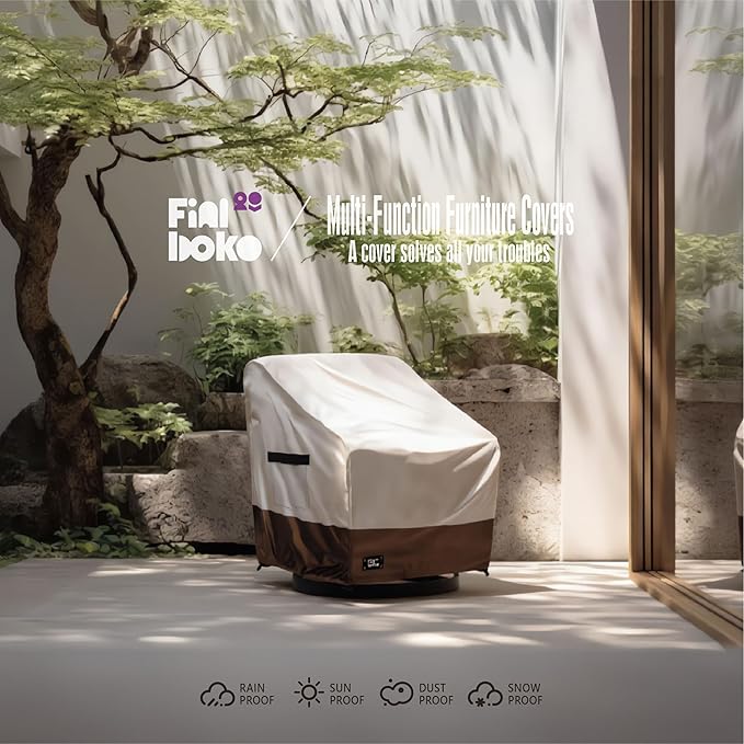 Patio Chair Covers 2 Pack,33Wx35Dx36H inches Outdoor Chair Covers,100% Waterproof Heavy Duty Outdoor Furniture Covers Waterproof,Beige&Brown Modern Style Patio Furniture Cover