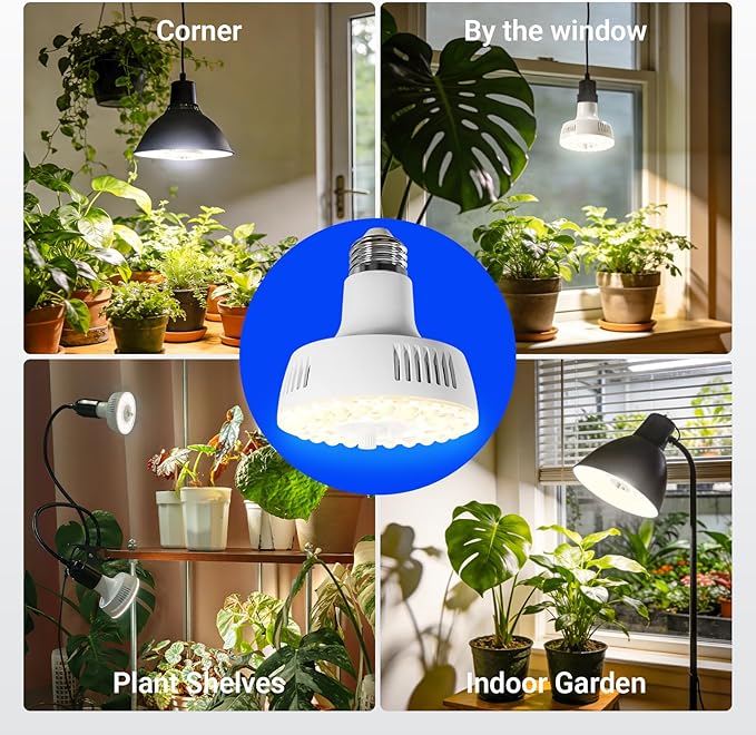 Barrina Orbgrow OG11A Grow Light Bulbs for Indoor Plants, Integrated Dimming & Timing, 4000K 33W(3 x 11W, 300 Watt Equiv), E26 Plant Light Bulb, Full Spectrum for Seeds and Greens, 3 Packs, White