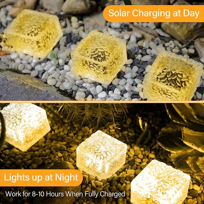 JKIMK Solar Brick Lights Outdoor Waterproof Patio Brick Lights Garden Decor for Outside 6 Packs for Patio,Yard,Walkway,Pathway Decor