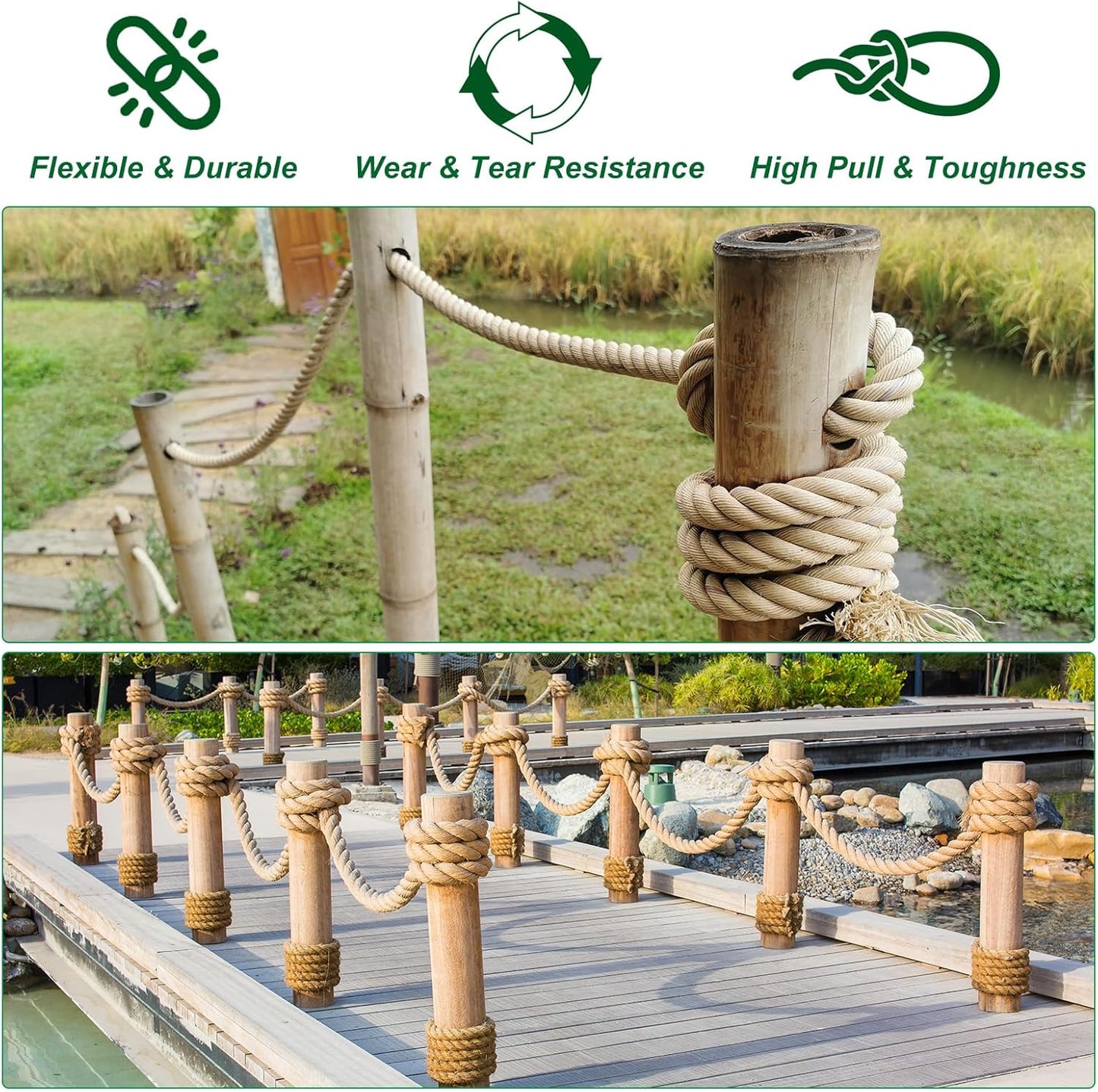PATIKIL 1/4" x 100 Ft Twisted Manila Rope Jute Rope Natural Thick Jute Rope Twine Burlap Rope for Docks Railings Bundling Craft Tug of War Decorating