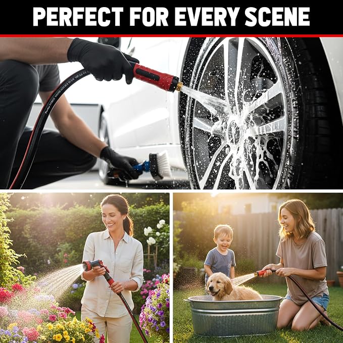 Garden Hose 25ft x 5/8", NON-EXPANDABLE Heavy Duty Premium Flexible Water Hose with 10 Function Spray Nozzle, No Kink, Leakproof, Lightweight Hybrid Hose with Swivel Handle, Male to Female Fittings