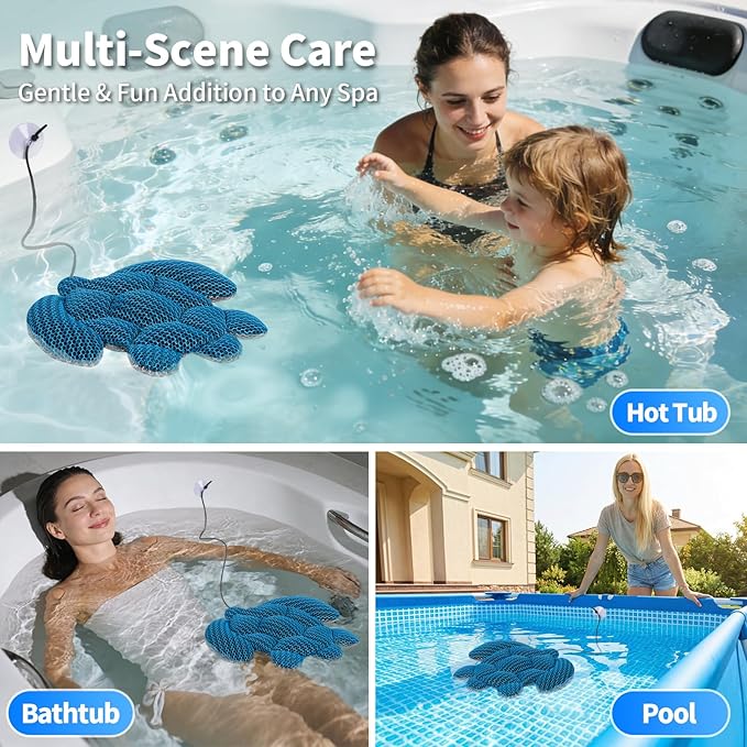 Hot Tub Scum Absorber, Turtle Hot Tub Skimmer 2 PCS, Reusable & Washable Scum Sponge for Hot Tubs to Soak Up Oils, Floating Spa Scum Absorber to Keep Water Clean & Clear for Pool, Bathtub