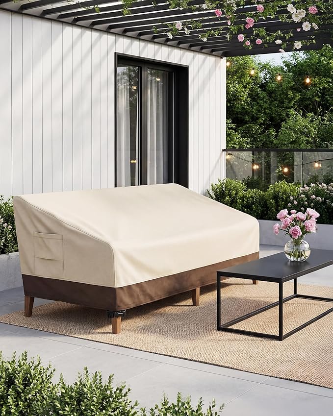 Vailge Heavy Duty Patio Sofa Cover, 100% Waterproof 3-Seater Outdoor Sofa Cover,Lawn Patio Furniture Covers with Air Vent and Handle,93" Wx 40" Dx 35" H,Beige&Brown