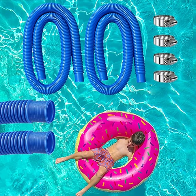 Pool Hoses Pool Pump Replacement Hose, 1.25 x 59 inch Above Ground Pool Hoses Tubes Compatible with Intex Filter Pump 607, 603, 637, 2 Pack Hose 4 Clamps Poolhose-2Pcs