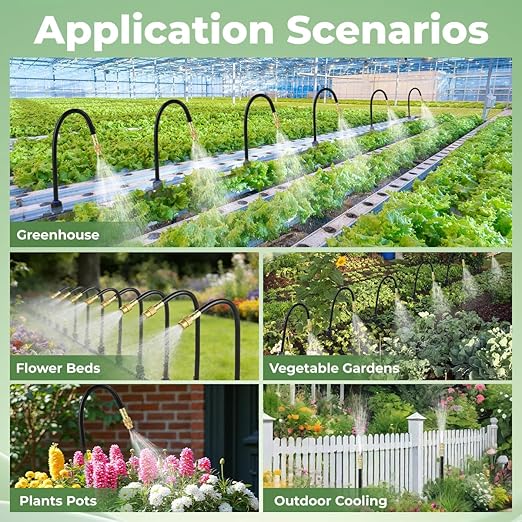 230FT Drip Irrigation System for Garden: 40 Nozzles 1/4" PE Tubing Automatic Watering Kit Adjustable Misting Sprinkler Mister Hose for Water Plants Tape Raised Beds Lawn Outdoor Yard Greenhouse