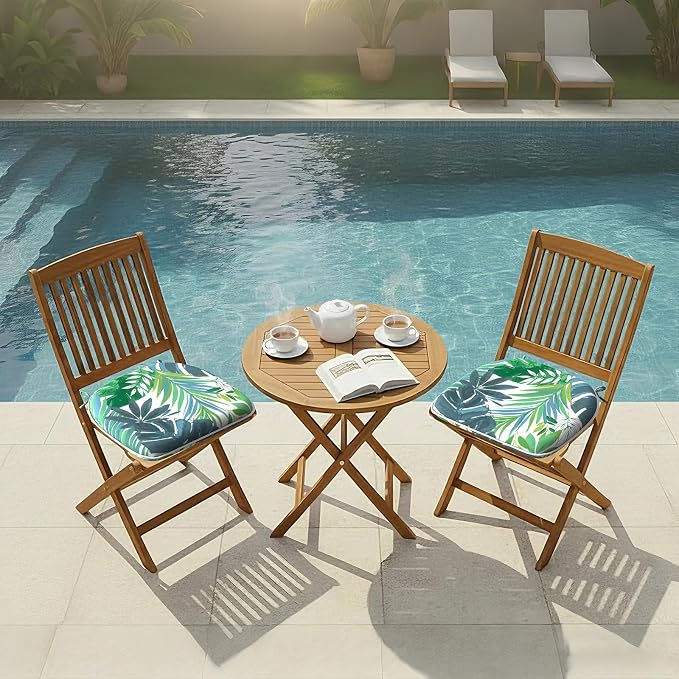 DYTXIII Set of 2 Outdoor Chair Cushions with Ties,Water Repellent Patio Chair Pads 17"x 16" for Outdoor Furniture,Round Corner Seat Cushions for Garden Yard Kitchen Islamorada Blue Green