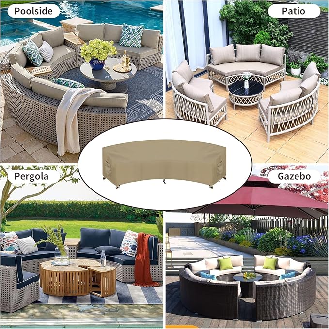 PureFit Outdoor Sectional Sofa Cover Waterproof Curved Patio Furniture Covers for Deck, Lawn and Backyard, 120Lx36Dx38Hx82FL, Camel