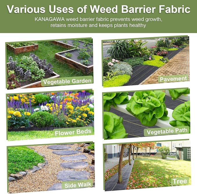Custom Size 3.5oz Weed Barrier Landscape Premium Fabric-Heavy Duty Woven Ground Cloth with Superior Permeability Weed Control Convenient Design, No Cutting, No Messy Trimmings, Zero Waste
