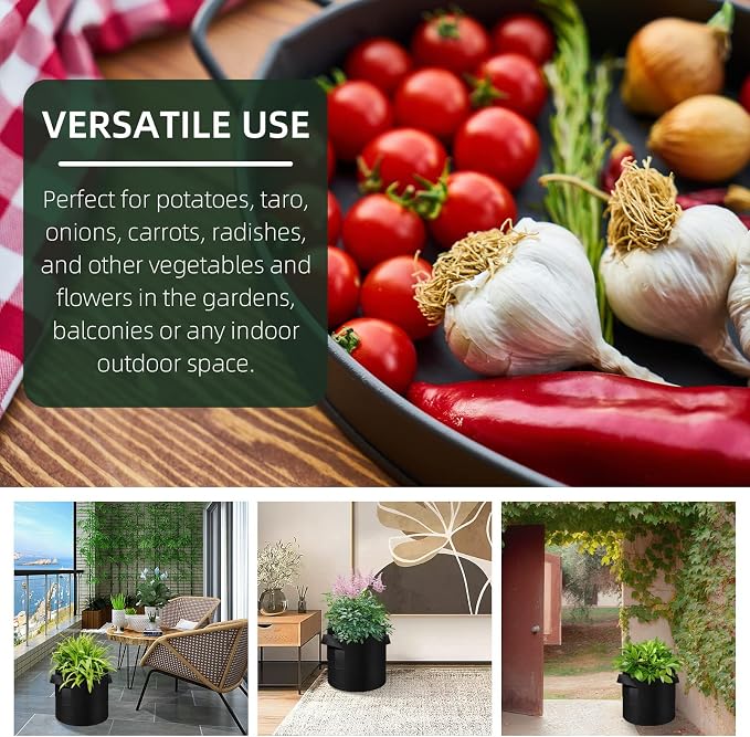 5/10/12/20/30 Pack 10 Gallon Grow Bags, Heavy Duty Thickened Nonwoven Fabric Pots with Handles, Plant Grow Bags for Vegetable/Flower/Plant/Fruits, Black