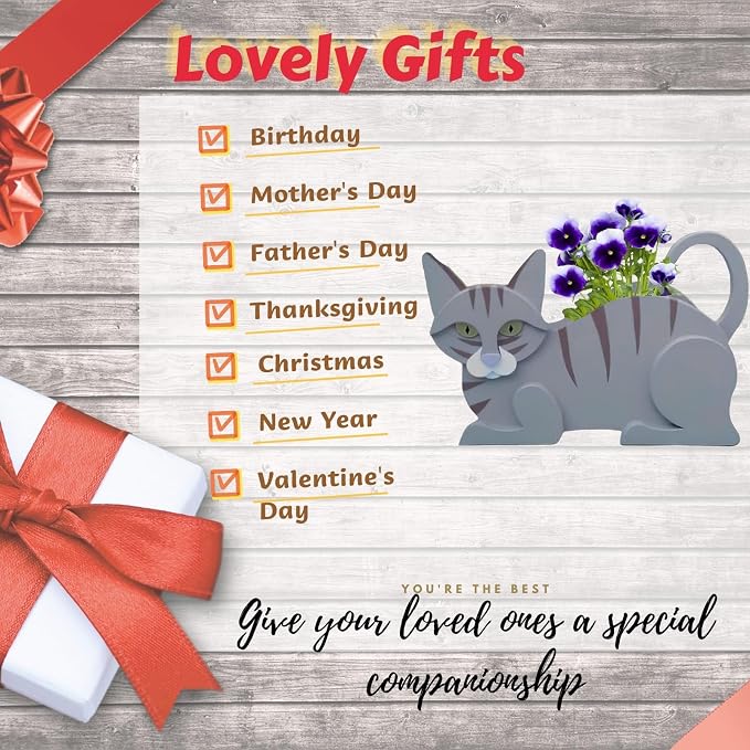 Blue Cat Planter,Cute Cat Flower Pot,Gifts for Pet Lovers,Unique Animal Plant Pots,Office,Indoor Outdoor Garden Decor