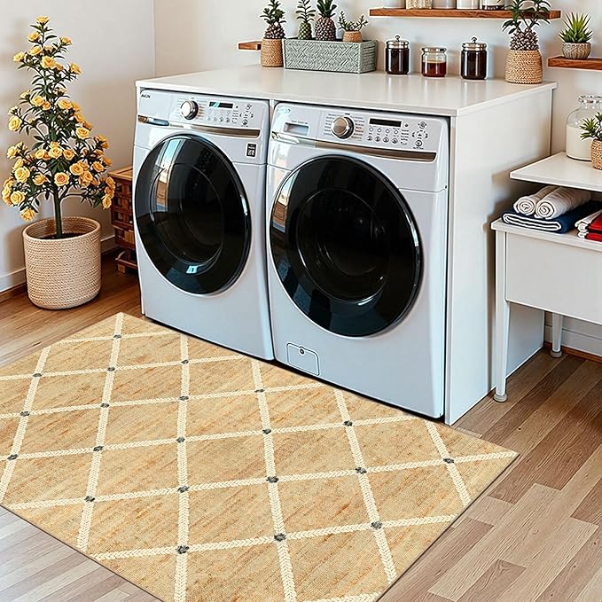Woven-Look 3x5 Entryway Rug - Small Washable Indoor Outdoor Mats for Front Door Non-Slip Porch Rug Farmhouse Geometric Throw Rugs for Entryway Bedroom Office Kitchen Mat for Floor Porch Decor