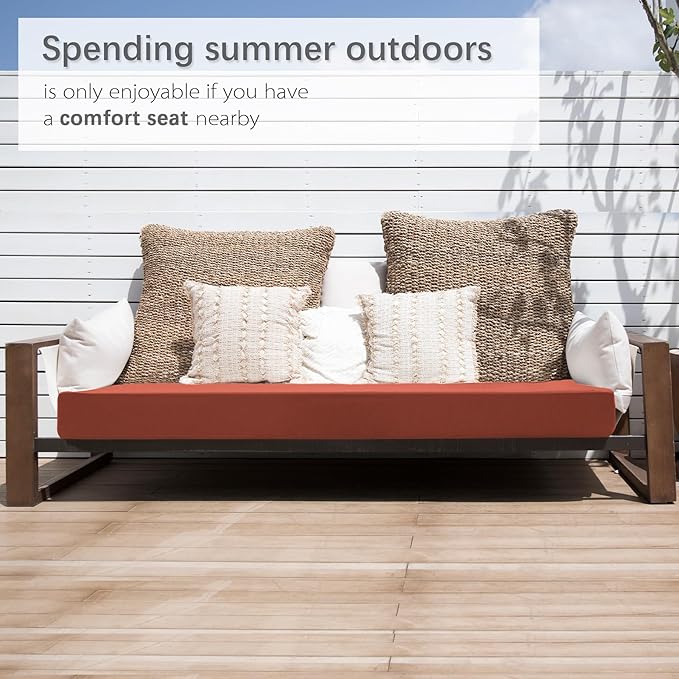 Favoyard Outdoor Bench Cushion 42 x 18 Inch Waterproof Patio Furniture Cushions 3-Year Color Fastness Garden Sofa Settee Couch Swing Pads with Handle and Attach Ties, Spice