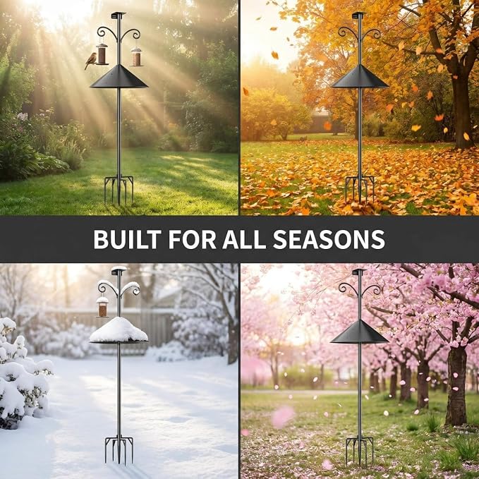 NSYOOMH Dia 1 Inch Bird Feeder Pole with 19" Proof Squirrel Baffle, Heavy Duty Metal, Bird House Pole Compatible Mount for Smart Camera Birdfeeder, Outdoor Feeding Station Stand Shepherd Hook Kit- 94"