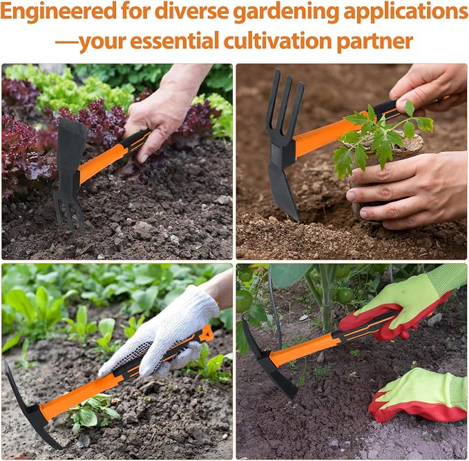 2pcs Garden Tools Comfortable Handle Hoes for Garden Work Carbon Steel Outdoor Tools(Orange)