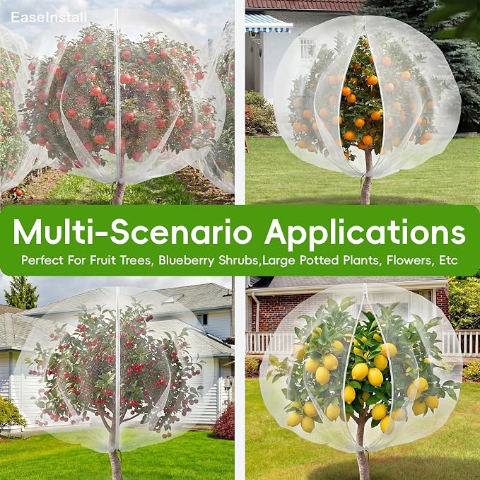 10'*12' Large Fruit Tree Netting for Squirrels and Birds with Drawstring, Insect Bird Netting Pest Barrier for Garden Protection (White, 2pc)