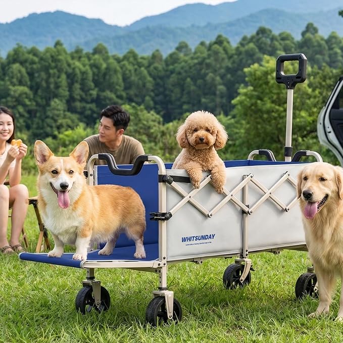 Collapsible Folding Wagon Cart, Heavy Duty Utility Wagons with Tailgate & Wheels,Portable Utility Cart for Camping,Garden,Beach,Sports Grey