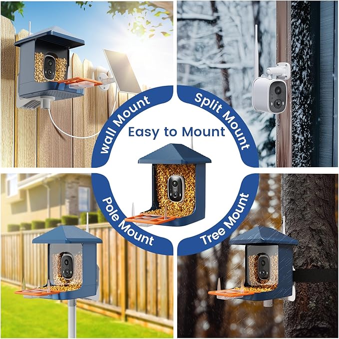 Bird Feeder with Camera 2K, 1 Year Free AI Identify 10,000+ Species 1.8L Birds Feeder Camera Bird Feeders for Outdoors Solar Powered IP65 Instant Alert, Auto Record Video Ideal Gift for Nature Lovers