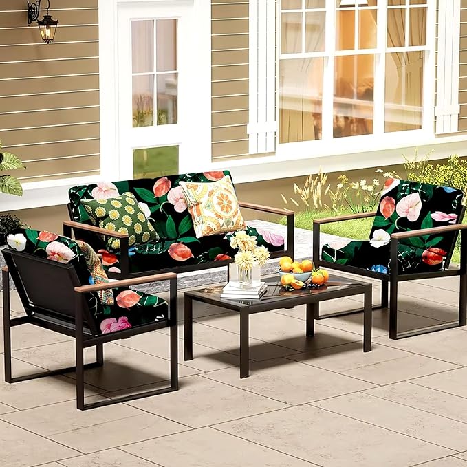 8Pcs Patio Cushion Covers,Outdoor Cushions Covers,Stretch Cushion Covers Replacement, Washable and Reusable Furniture Protectors(Flowerbed)