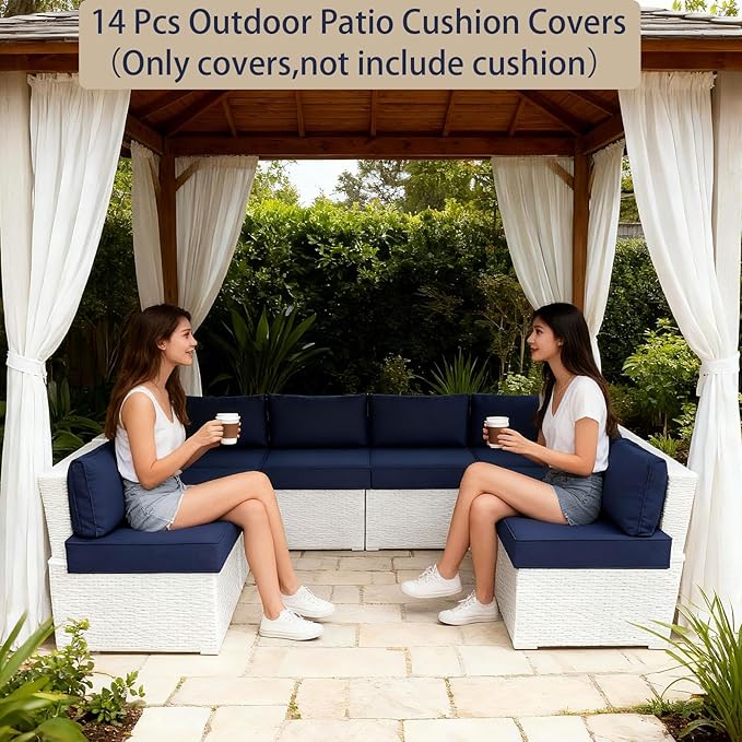 Outdoor Cushion Covers for Patio Furniture, Patio Cushion Covers Replacement with Zipper, Waterproof & Fade Resistant,Only Cover (Navy Blue, 25.6Lx25.6Wx4H - Only Covers)
