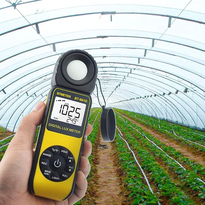 BTMETER BT-881D Digital Illuminance Light Meter, Measure Lights 0.01~400,000 Lux (0.01~40,000 FC) Foot Candles Luxmeter with 270º Rotated Sensor for Plants LED Lights Indoor Outdoor Light Tester