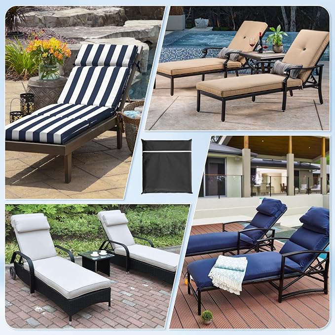 2 PCS Patio Chaise Lounge Cover Waterproof, Patio Lounge Chair Protector with Windproof Straps, Black Durable Patios Furniture Covers for Outside Stackable Cushions and Outdoor Furniture (83×30×32in)