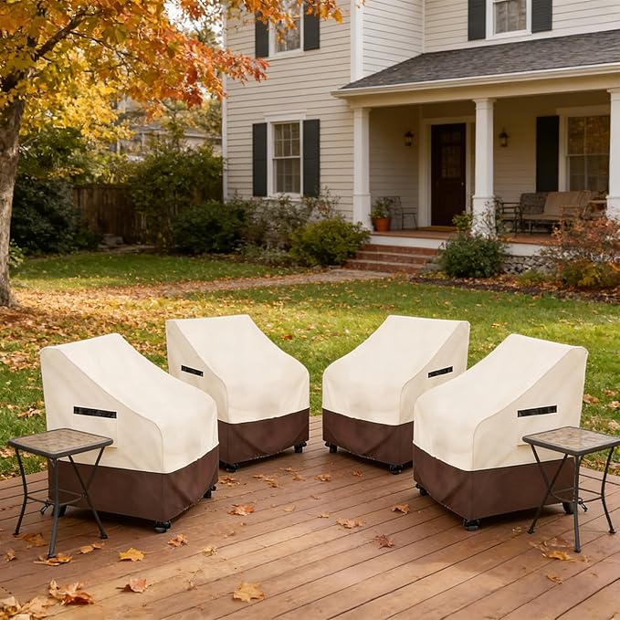 Rileytee Patio Chair Covers Waterproof,Heavy Duty Outdoor Furniture Covers 4 Pack,Lounge Deep Seat Cover,(Beige & Brown)