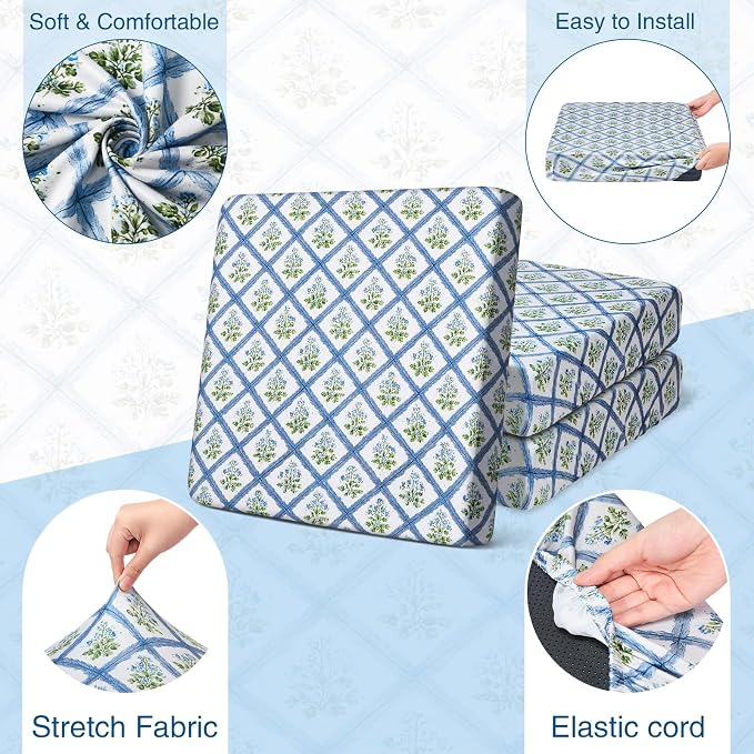 Newwiee 12 Pcs Patio Stretch Outdoor Cushion Covers Sofa Couch Cover Replacement Couch Slipcover Sofa Seat Chair Porch Patio Furniture Protector, Flexibility Washable(Pastel Series,Trellis Floral)