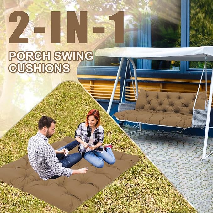 Premium 5" Thick Waterproof Outdoor Swing Cushions Sturdy Durable 2-3 Seat Replacement Porch Swing Cushions with Backrest&Ties Bench Cushion for Outdoor Furniture Backyard Patio(48x40inch)