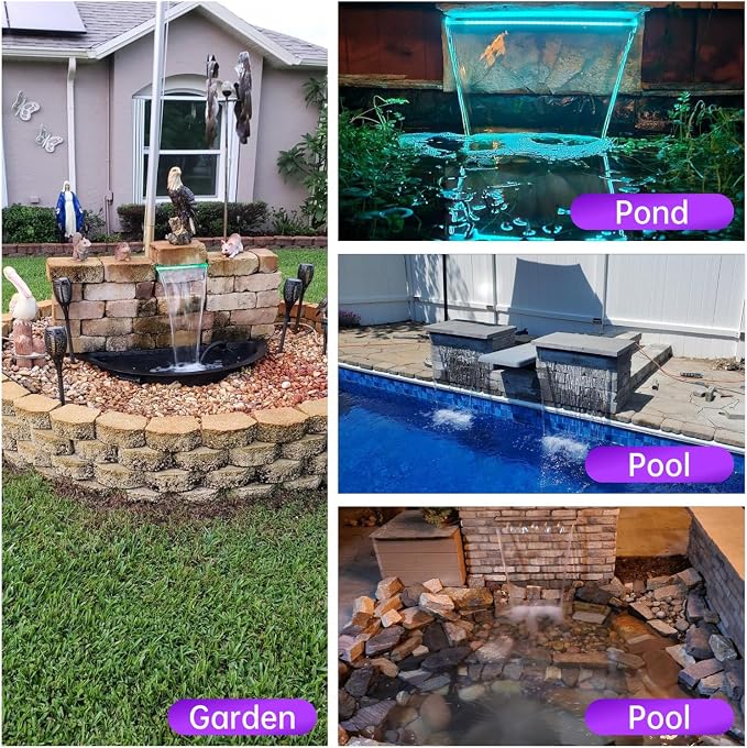 Pamopamo Pool Waterfall Spillway Stainless Steel Pond Fountain, APP Control Colorful LED Lighted Outdoor Black Fountains, Water Flow Spillways Kit for Koi Pond, Swimming Pool, Garden-23.6"x7.8"x3.9"
