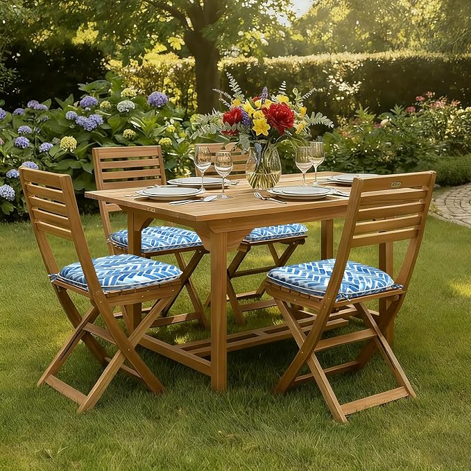 DYTXIII Set of 4 Outdoor Chair Cushions with Ties,Water Repellent Patio Chair Pads 17"x 16" for Outdoor Furniture,Round Corner Seat Cushions for Garden Yard Kitchen Blue Bricks