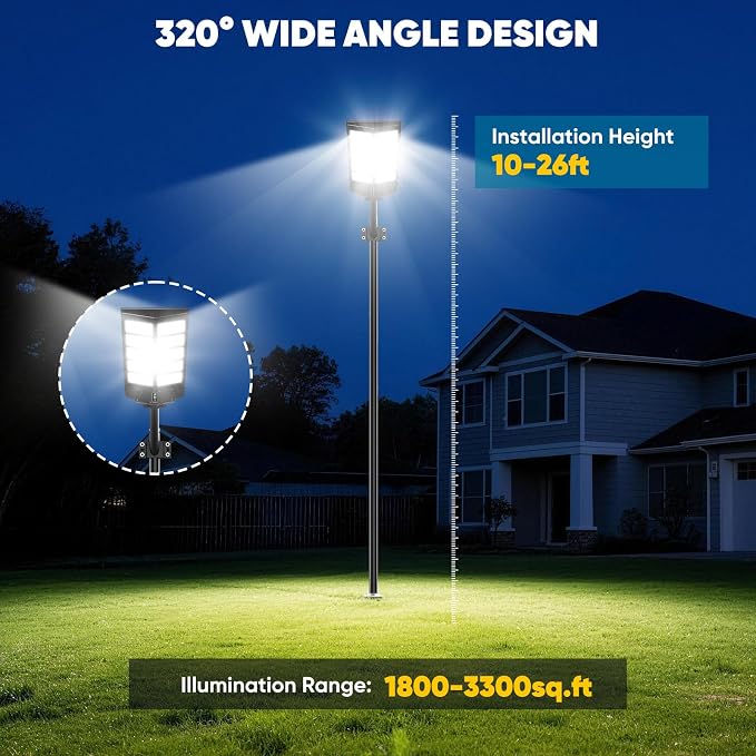 26" Large Solar Street Lights Outdoor Waterproof - 9000W 120000LM Solar Powered Parking Lot Light Dusk to Dawn,Motion Sensor Commercial LED Solar Flood Lights Remote Control for Outside