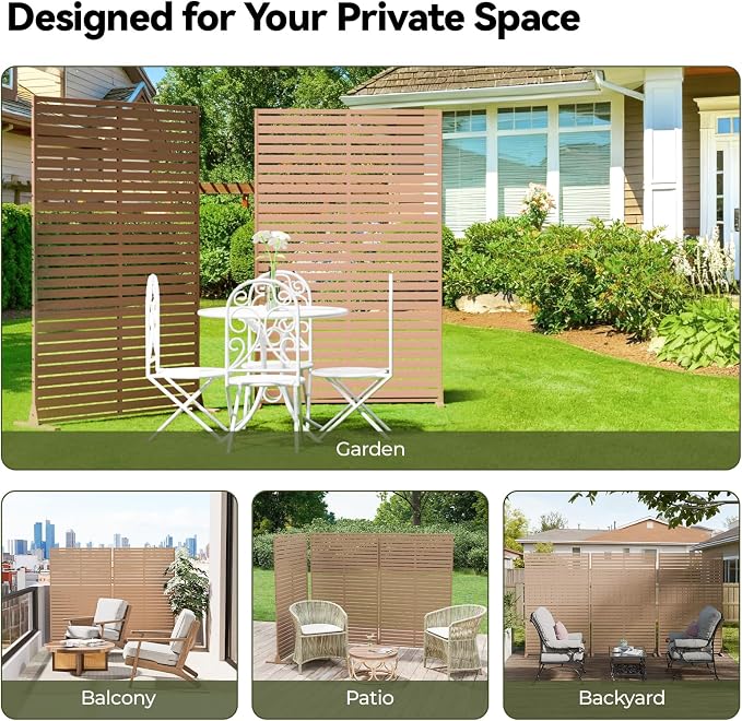 Privacy Screen Outdoor Freestanding Fence Panel with 6 Panel, 72" H×47" W HDPE Decorative Screen Panel with Stand, Air Conditioner Fence, Privacy Panels for Patio, Balcony, Garden, Backyard