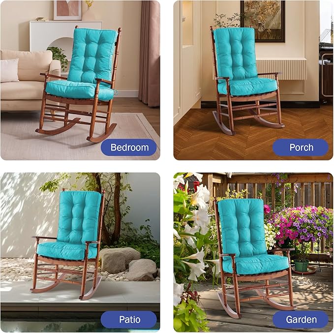 IPYNBAP Rocking Chair Cushion, Waterproof and Fade-Resistant Patio Chair Cushions, Tufted Chair Pads for Rocker Furniture, 18x18 Inch, Indoor/Outdoor Seat Cushions with Ties, Teal Blue