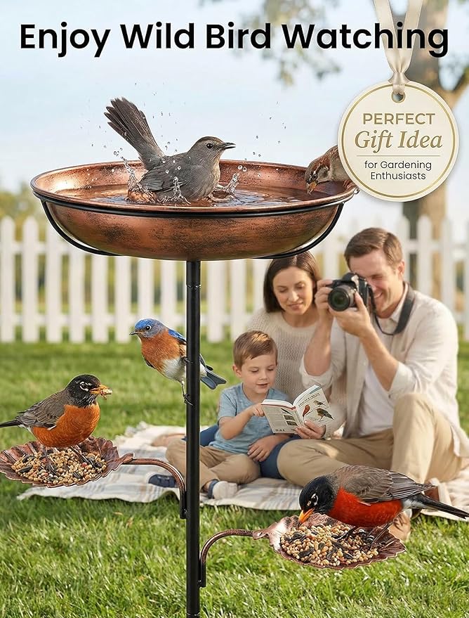 36" Metal Bird Bath & Feeder - Rust-Resistant Antique Design, Ultra-Stable 5-Prong Base & Detachable Easy-Clean Bowl - Tool-Free 3-Min Assembly Garden Decor for Outdoors, Patio, Backyard
