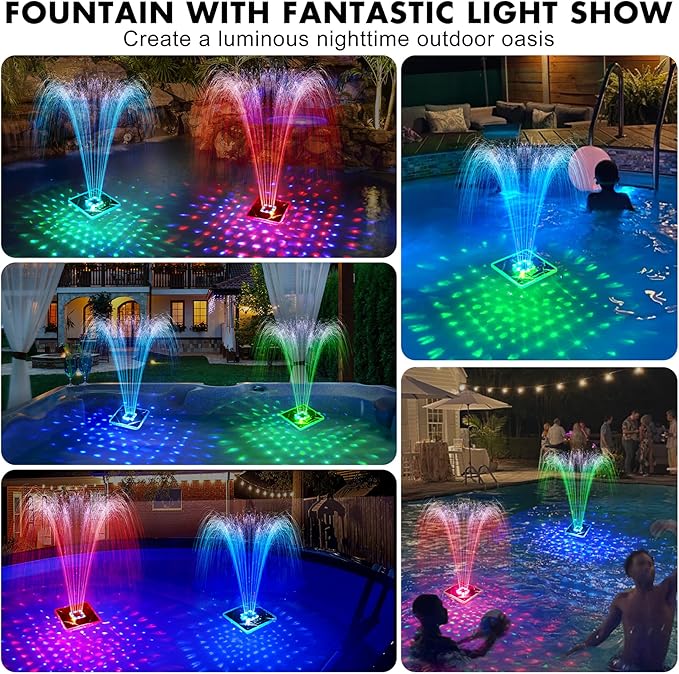 ChlorStar Upgraded Solar Fountain with Light Show,Large Solar Pool Fountain with Anchor,Square Floating Pool Fountains for Inground Above Ground Pool,Solar Water Fountains Pump for Pool-Dark Blue,1PC