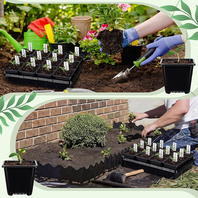Nuenen Seed Starter Tray 10 Pcs, 3.5 Inch Square Nursery Pots 120 Pcs, Seed Starting Pot with Drainage, Seedling Trays, Microgreenings Plant Propagation Germination Tray, 10 Set