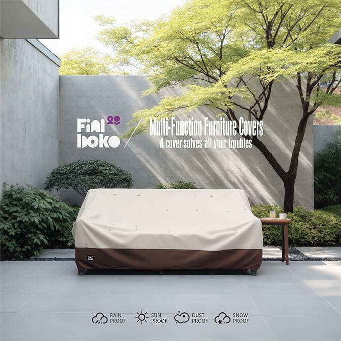 3-Seater Outdoor Sofa Cover, 93Wx40Dx35H inches Outdoor Furniture Covers Waterproof,100% Waterproof Heavy Duty Patio Furniture Covers,Beige&Brown Modern Style Outdoor Couch Cover