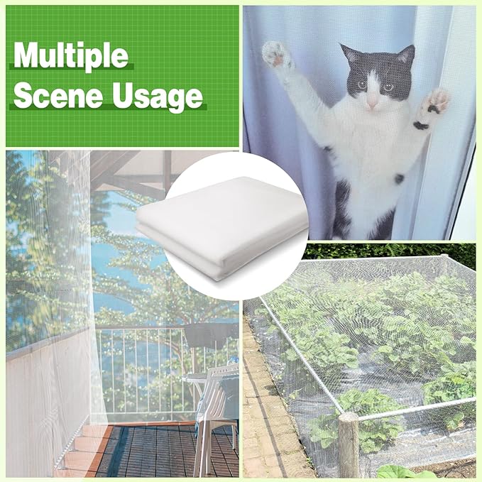 ANPHSIN Strong PP Nanocomposite Mosquito Net Garden Netting - 10 x 12ft Bird Insect Pest Mesh Barrier Screen for Patio, Balcony, Porch, Outdoor Raised Beds Protection (White)
