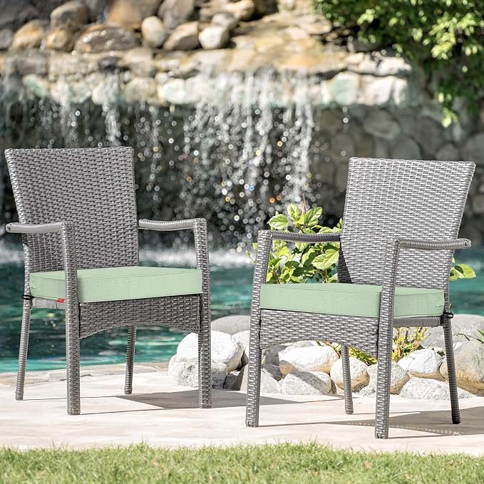 Patio Chair Cushions 19x19 Inch, Water Repellent Outdoor Seat Cushions with Adjustable Straps, Fade Resistant Replacement Cushions for Garden Deck Sofa Couch, Set of 2, Light Green