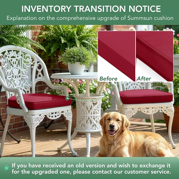 Outdoor Chair Cushions Set of 4: Waterproof & Fade Resistant Patio Furniture Cushions - 19 x 19 x 2 Inch Non Slip Round Corner Seat Cushion Pads with Removable Cover for Garden Yard Lawn, Burgundy