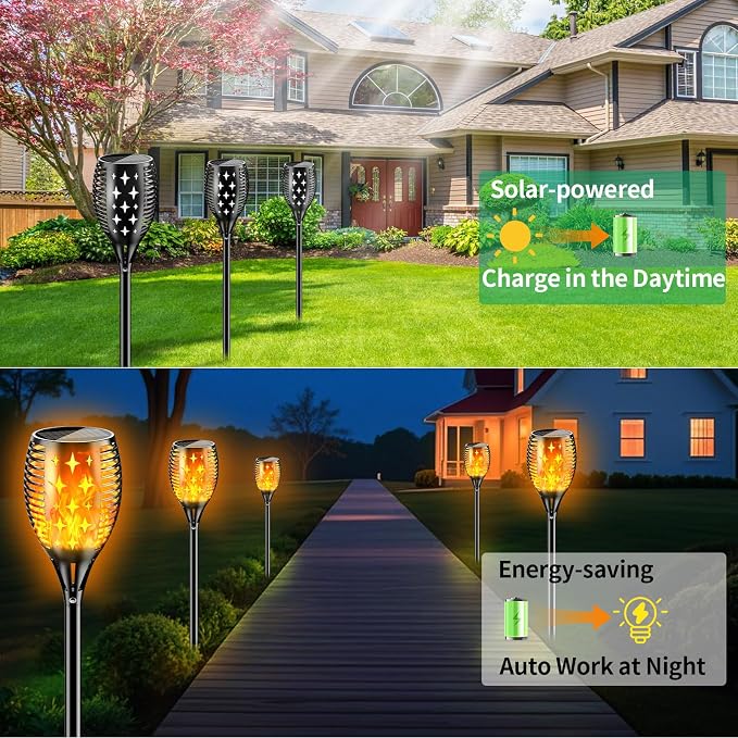 YoungPower Solar Torch Lights with Flicking Flame, Outdoor 43" Large Landscape Path Light Waterproof Flame for Garden Yard Patio, 4 Pack