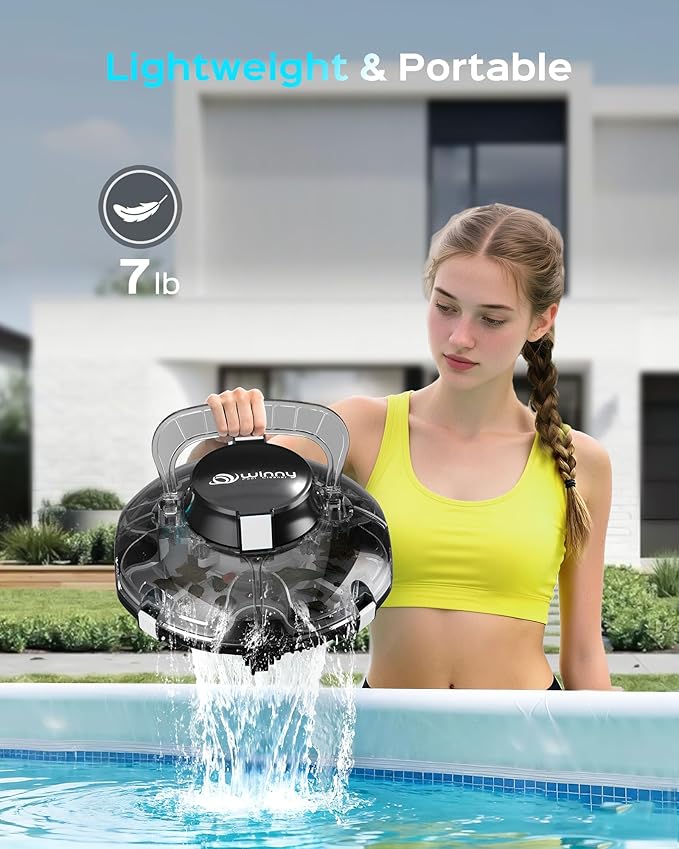 Cordless Robotic Pool Cleaner, Lasts 80 Min, Automatic Vacuum for Above-Ground Pools up to 650 Sq.ft,Portable, Self-Parking,Transparent Black White