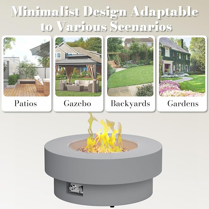 32.5 Inch Propane Fire Pit Table, 50,000 BTU Round Patio Fire Pit Table Outdoor, CSA Certified, Stainless Burner with Steel Lid, Waterproof Cover & Lava Rocks, for Garden Backyard, Gray
