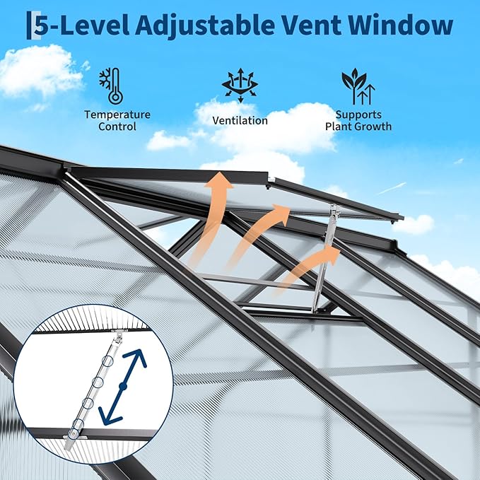 Garvee Greenhouse,8×14FT Greenhouses for Outside,Outdoor Greenhouse with Roof Air Vent, Heavy Duty Walk-in Aluminum Green House for Outside Garden Backyard