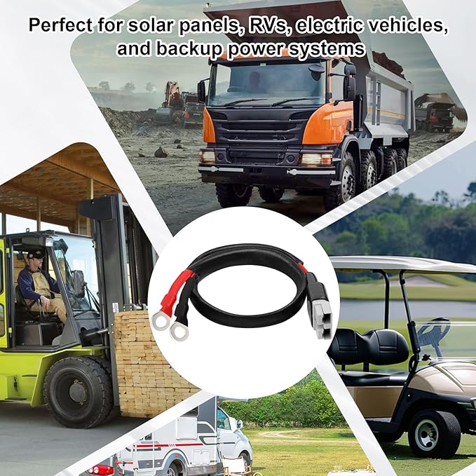 XRDS -RF 8AWG Battery Quick Connect Cable 15 FT, 50 Amp Anderson-Style Connector to O-Ring Terminal, for Solar, RV, EV, and Backup Power Systems